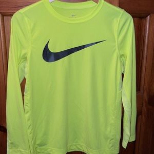 Nike DriFit Boys Long Sleeve T-Shirt In Neon Yellow.